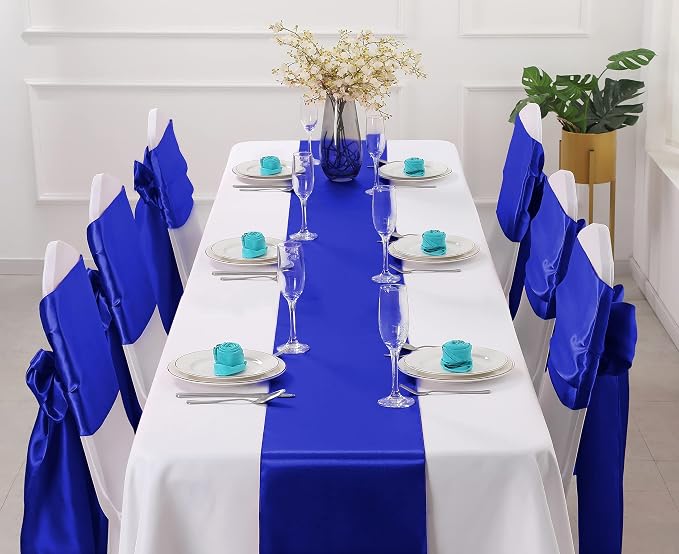Horbaunal 12 Pack Royal Blue Satin Table Runner 12 x 108 Inch, Smooth Table Runners for Wedding Banquets Birthday Party