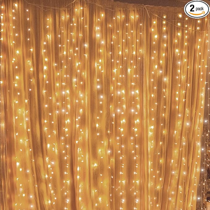 Twinkle Star 300 LED Window Curtain String Lights, Warm White, 2 Pack | 8 Modes, Fairy Lights, Wedding Party Home Garden Decor, Indoor Outdoor Wall