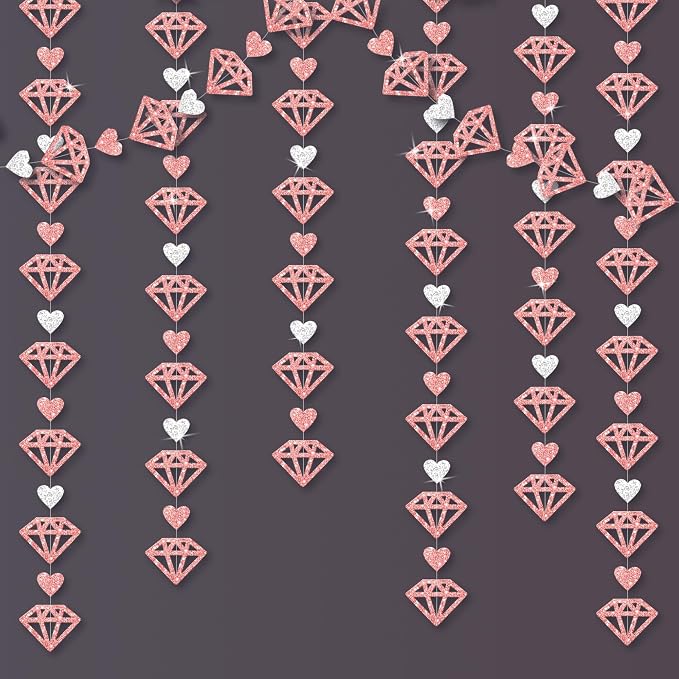 KatchOn, Giant Bride Balloons Rose Gold - 40 Inch | Rose Gold Diamond Garland - 13 Feet | Rose Gold Bride Balloons for Bridal Shower Decorations | Bridal Shower Banner, Bachelorette Party Decorations
