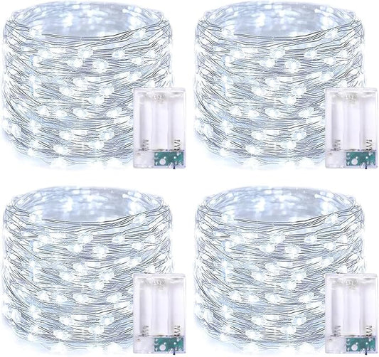 YEGUO Fairy Lights Battery Operated, 4 Packs Each 16ft 50 LED String Lights, Christmas Lights Indoor for Bedroom Wedding Party Holiday Gift(White)