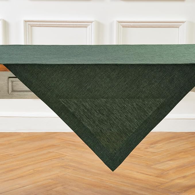 Solino Home Linen Cloth Tablecloth 52 x 52 Inch - 100% Pure Linen Forest Green Square Tablecloth - Athena, Machine Washable Table Throw