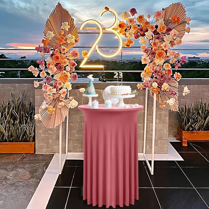 4 Pack Dusty Rose Blush Round High Top Highboy Table Cloth 32inch×43inch Wrinkle Free Stretch Spandex Cocktail Tablecloths Table Covers for Cocktail Party Wedding Banquet Baby Shower Birthday