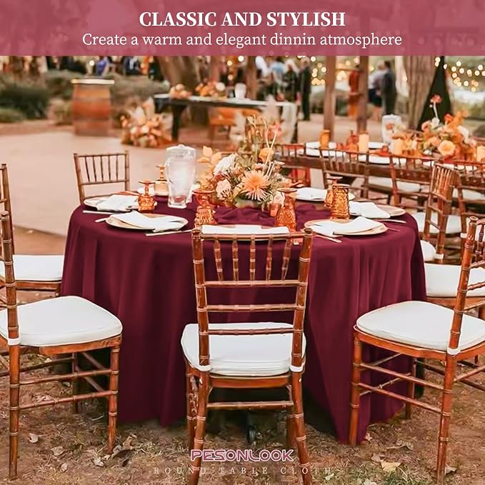 Pesonlook 12 Pack Round Tablecloth Burgundy Polyester 90 Inch Washable Fabric Round Table Cover Burgundy Tablecloth for Wedding/Party/Banquet/Dining/Buffet Table