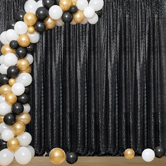 Sugargirl Black Sequin Backdrop Curtain 4FTx8FT Glitter Black Background Drapes Sparkle Photography Backdrop for Party Wedding Birthday Wall Decoration(1 Panel)