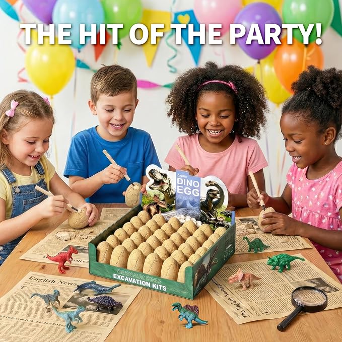 Uregoio 36-Pack Dinosaur Eggs Dig Kit, Surprise Dinosaur Eggs Excavation Kit with Magnifier, Science STEM Toys for Kids, Easter Basket Stuffers Birthday Party Favors & Gifts for Boys Girls Ages 3-12