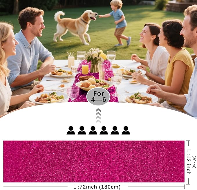 10 Packs 12 x 72 inches Fuchsia Sequin Table Runner, Glitter Runner for Birthday Party Supplies Wedding Holiday Celebration Baby Shower Engagement Anniversary Decor