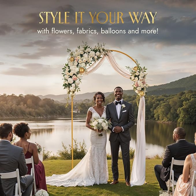 Gold Metal Arch Backdrop Stand for Wedding & Birthday Party Decorations, Foldable Balloon Arch Frame with Easy Assembly, Photo Booth Backdrop Décor with Fairy Lights Options