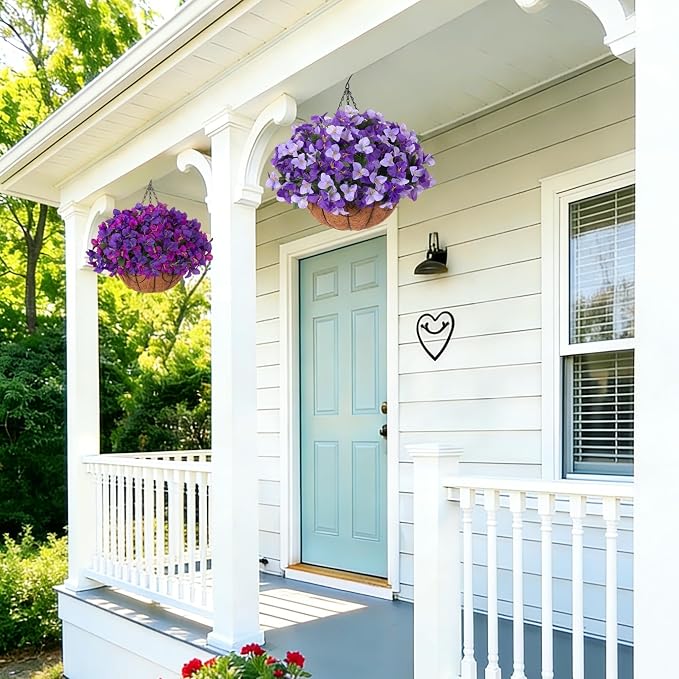 Artificial Hanging Flowers Plant with Basket for Outdoors, Silk Bougainvillea in Planters Faux Hanging Plants for Outdoor Look Real UV Resistant Flower for Outside Porch Patio Garden Home Decor, Mix