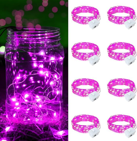 8 Pack Pink Fairy Lights Battery Operated, 7ft 20 LED Mini String Twinkle Lights for Christmas Halloween Mason Jars Party Centerpiece Table Decorations (8, Pink)