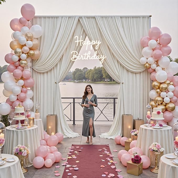50ftx12ft Wrinkle Free Champagne Backdrop Curtain,10 Panels 12FT Height Wedding Backdrop Drapes,Silky Polyester Back Drop Cloth for Birthday Photography Background Party Backdrop Draping