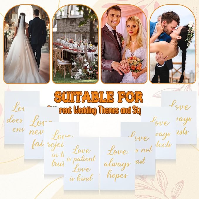 GlikCeil 8 Pcs Wedding Aisle Signs 11.8 x 7.9 Inch 1 Corinthians 13 Wooden Wedding Signs Love Is Patient Kind Rustic Wood Signage Bible Verses Wall Decor Gift (White，Gold)