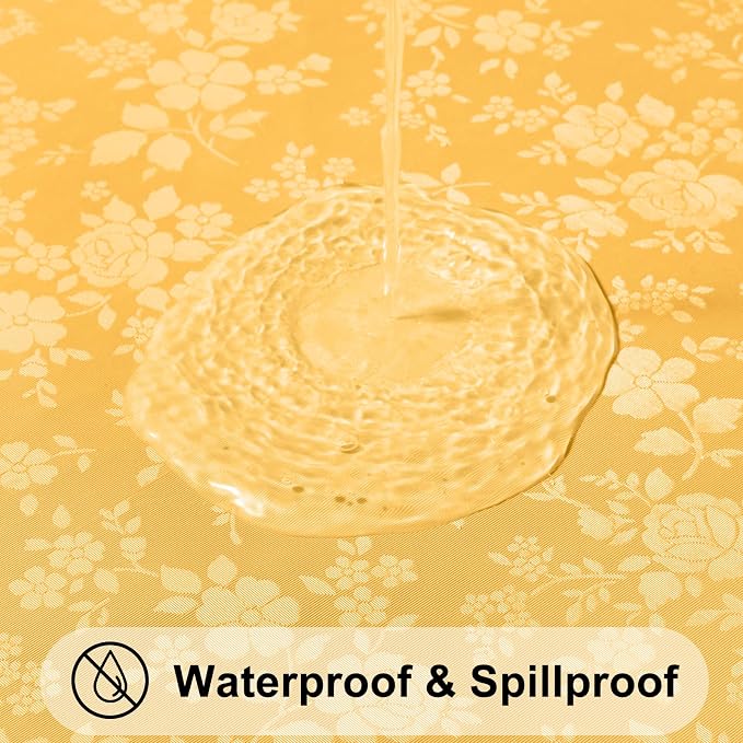 Smiry Round Table Cloth, Waterproof Heavy Duty Vinyl Tablecloths, Wipeable Washable Table Cover for Kitchen and Dining Room (Mustard Yellow, 70" Round)