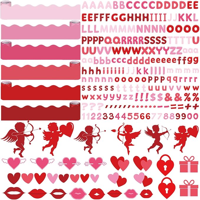 Kosiz Heart Bulletin Board Decoration Set 118 ft Scalloped Bulletin Board Borders Classroom Poster Border Trim with 257 Pcs Letter Number Symbol Cutout for Back to School Decor