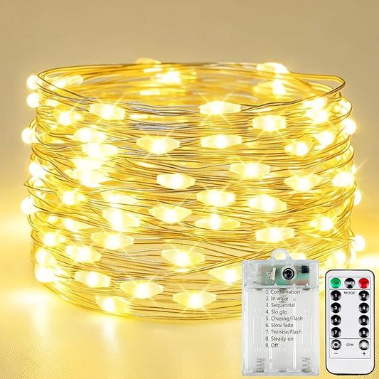 26FT 80 LED Fairy Lights Battery Operated with Remote Control & Timer, 1 Pack String Lights Outdoor Indoor, 8 Modes Twinkle Light for Christmas Party Wedding Birthday Bedroom DIY Décor (Warm White)