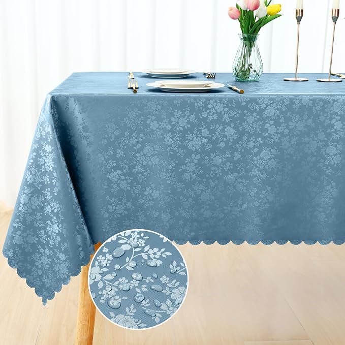 Smiry Rectangle Table Cloth, Waterproof Heavy Duty Vinyl Tablecloths, Wipeable Washable Table Cover for Kitchen and Dining Room (Stone Blue, 60" X 140")