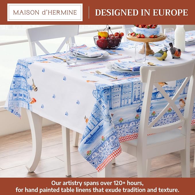 Maison d' Hermine Table Cloth Rectangle Table 100% Cotton 60 x 108 Inches Tablecloth Reusable Decorative for Dining Kitchen Room Farmhouse Party Home Hotel Restaurant Spring Summer - Amsterdam Canals