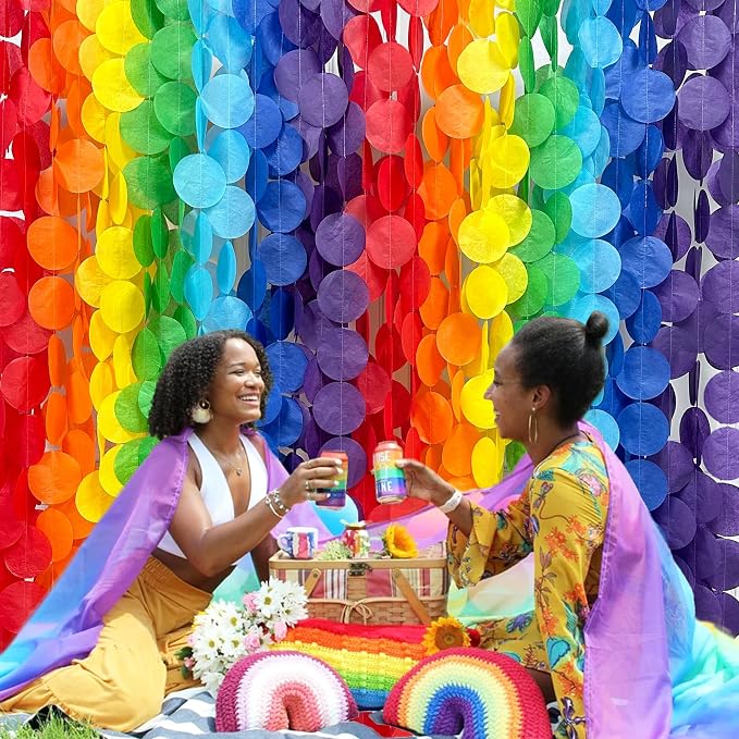 205Ft Rainbow Party Decorations Big Polka Dots Tissue Paper Backdrop Streamer Colorful Circle Dots Hanging Curtain Garland for Birthday Fiesta Carnival Wedding Engagement Pride Party Supplies