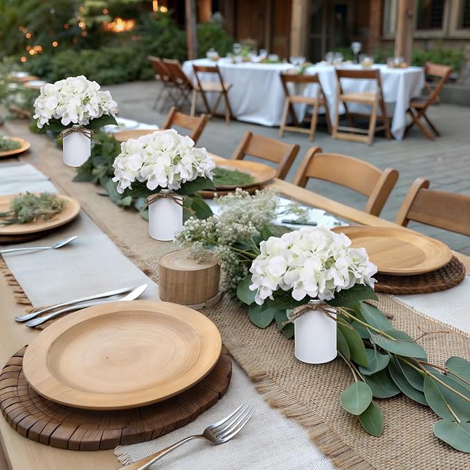 Zeyune White 12 Sets Wedding Flower Table Centerpieces Artificial Hydrangeas with Rustic Metal Vase Fake Hydrangea Flowers in Pot Floral Arrangement for Wedding Bridal Tea Party Table Home Decor