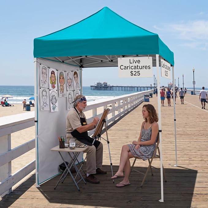 EAGLE PEAK Pop up Canopy 5x5, Outdoor Portable Canopy Tent with One Removable Sunwall, Carry Bag Included, Turquoise