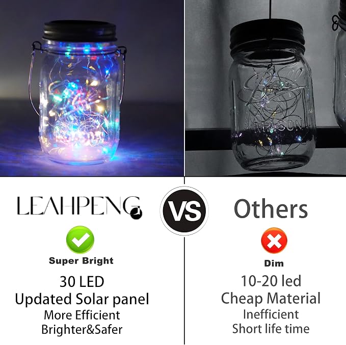 SmilingTown 30 LED 10 Packs Mason Jar Lights with Hangers Colorful Solar Mason Jar Lids Fairy String Light Outdoor for Patio Yard Garden Decor Christmas Wedding Party Lights (NO Jars)