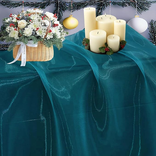 MDS Pack of 80 Yard Sheer Organza Fabric for Wedding Party Home Event Banquet Decorations, Backdrop Curtain Craft Dress Sewing Fashion DIY Crystal Organza Tulle Fabric Bolt 44” Wide - Dark Teal