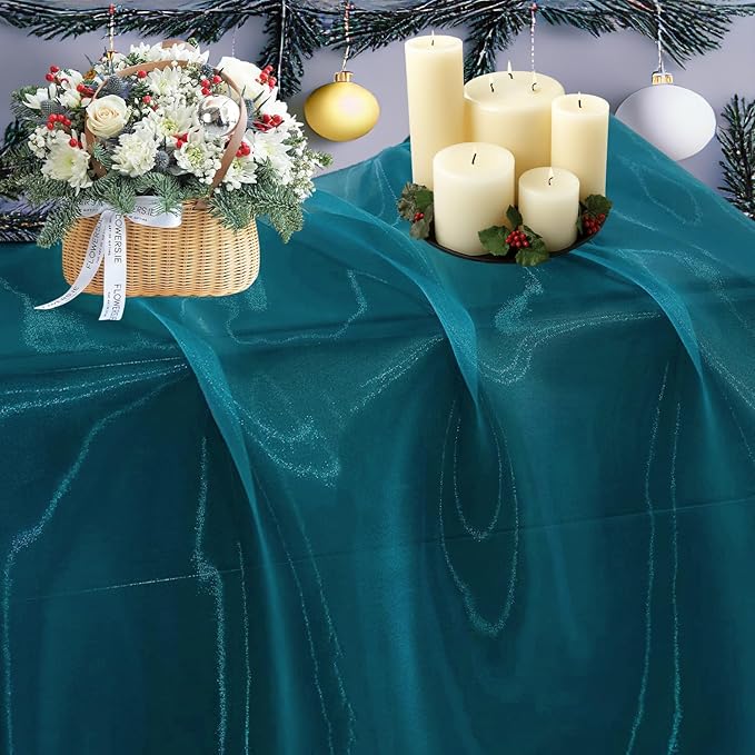 MDS Pack of 10 Yard Sheer Organza Fabric for Wedding Party Home Event Banquet Decorations, Backdrop Curtain Craft Dress Sewing Fashion DIY Crystal Organza Tulle Fabric Bolt 44” Wide - Dark Teal