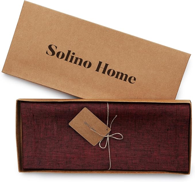 Solino Home Linen Small Table Runner 60 Inches - Athena, 100% Pure Linen Red Garnet Table Runner 14 x 60 Inch Ideal for Dresser and Coffee Tables - Mothers Day, Memorial Day