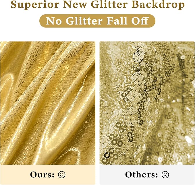 Outpain 10x10ft Gold Sequin Backdrop Curtains, Wrinkle Free Glitter Backdrop Drapes for Wedding Parties Photography Stage Decor, Non-Shedding 2 Panels Set (5x10ft Each)