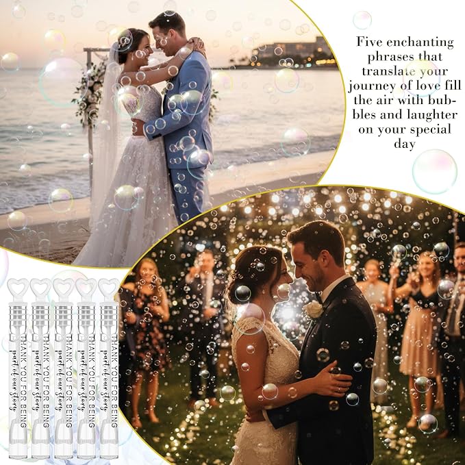 Hollowfly 120 Pack Wedding Mini Bubble Wands for a Wedding Bulk, White Black Story Heart Bubble for Guests Send Off Wand Adults Bridal Exit Shower Party Supplies Valentine Anniversaries Celebration