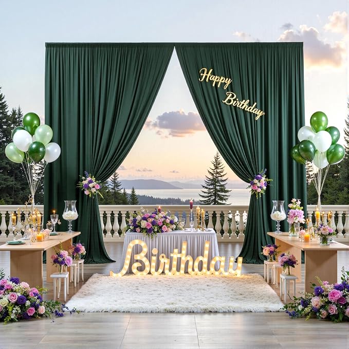 20ftx12ft Hunter Green Backdrop Curtains for Parties, Wrinkle Free Polyester Hunter Green Photo Backdrop Drapes 4 Panels 12 ft Long Back Drop Cloth for Wedding Birthday Photography Background Party
