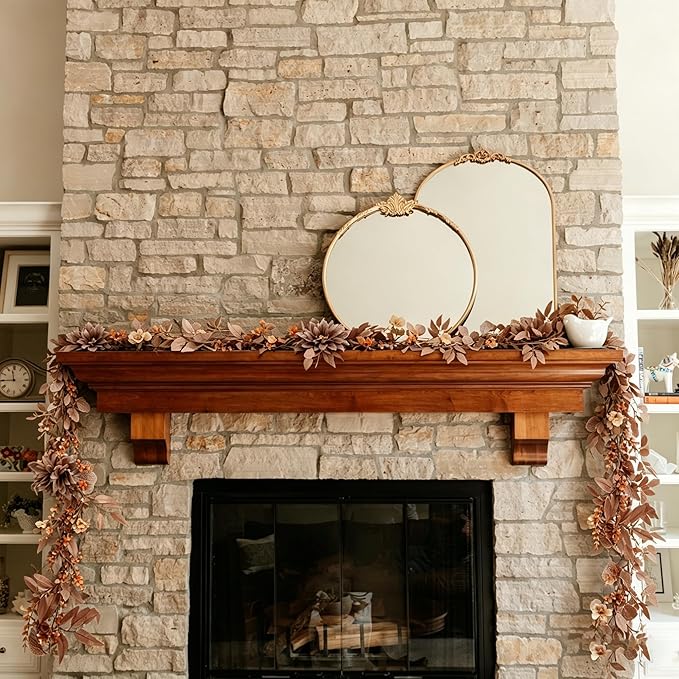 CQURE 2Pack Eucalyptus Garland,Artificial Eucalyptus Leaves Flowers Table Greenery Garland Wreath Vines for Wedding Party Fireplace Bedroom Room Decor