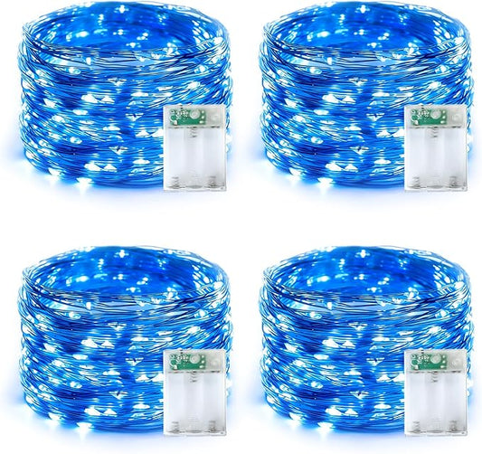YEGUO Fairy Lights Battery Operated, 4 Packs Each 16ft 50 LED String Lights, Christmas MIni Lights Indoor for Bedroom Wedding Party Holiday Gift(Blue)