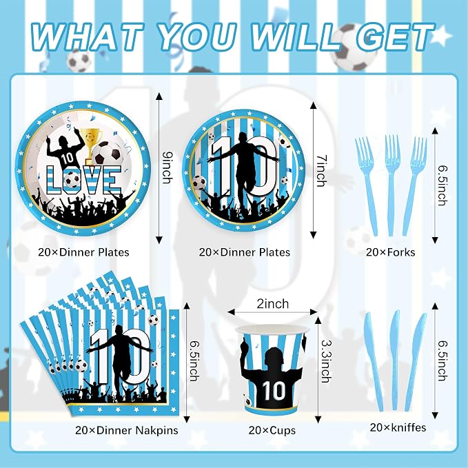 120 Pcs Soccer Birthday Party Supplies Serves 20 Guests Boys Party Supplies Fottball Party Decorations Decorations Plates Napkins and knife and fork