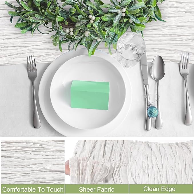 Foaincore 12 Pack White Cheesecloth Table Runner 13FT Boho Gauze Table Runner 157'' Long Rustic Wedding Tablerunner for Bridal Shower Baby Shower Arch Decor Party Tablecloth