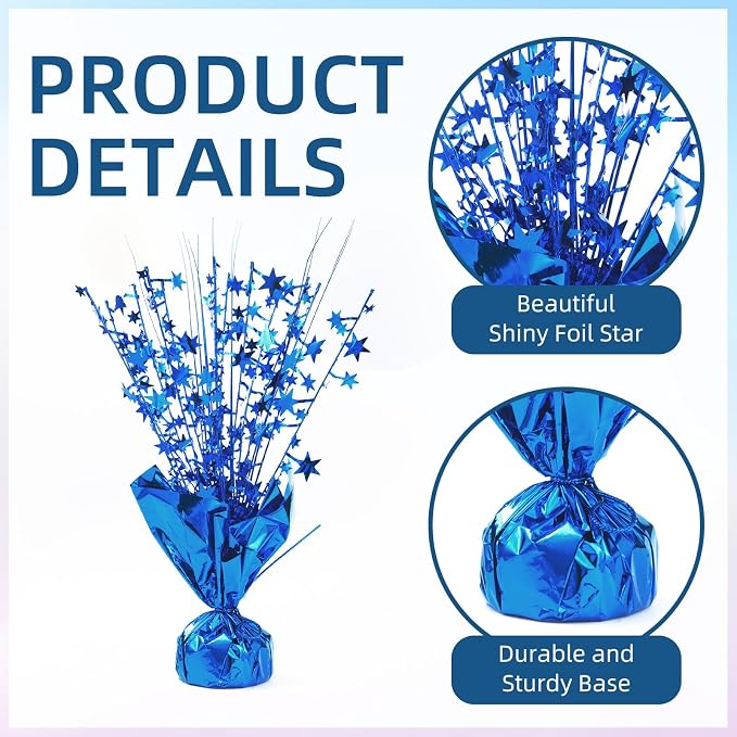 24 Pack Blue Metallic Foil Spray Centerpiece Star Table Decoration Burst Table Centerpieces for Birthday New Year Wedding Anniversary Graduation Party Supply (Blue)