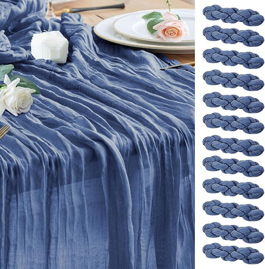 Wokceer Cheesecloth Table Runner 12Pack 10FT Blue Boho Gauze Cheese Cloth Table Runner for Party Long Rustic Sheer Table Runners for Baby Bridal Shower Wedding Easter Table Decor