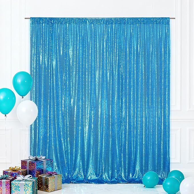 Eternal Beauty Turquoise Sequin Backdrop, 8x10 Ft Glitter Background Curtains for Shimmer Photography Party Wedding Birthday Back Drop Decor