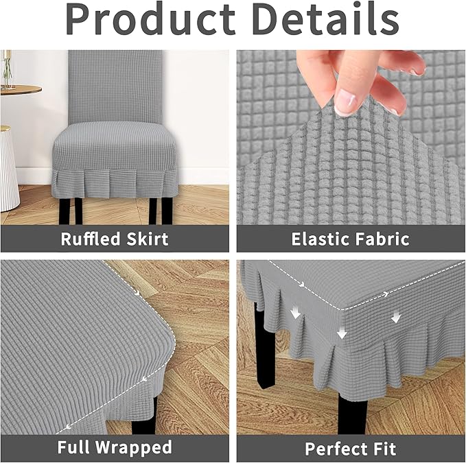 Easy-Going Dining Chair Covers Stretch Parsons Chair Slipcover with Skirt Chair Covers for Dining Room Restaurant Banquet (2 PCS, Light Gray)
