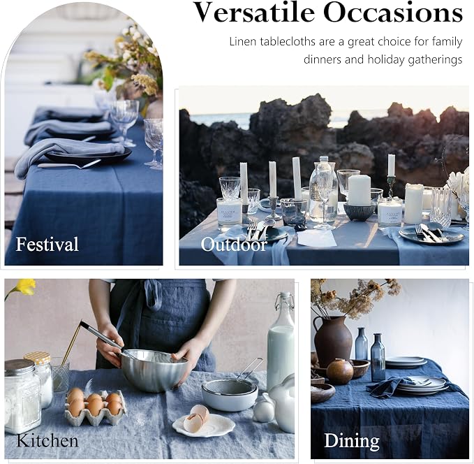Linen World Linen Tablecloth,100% French Linen Navy Tablecloth 120" x 60" Inch,Washable Rectangular Tablecloth for Dining,Outdoor,Weddings and Restaurants,Decorative Thanksgiving Christmas