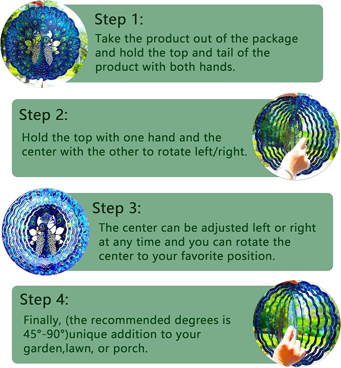 Peacock Gifts for Women, Peacock Wind Spinner Garden Decor, 12 inch 3D Hanging Wind Spinners Outdoor