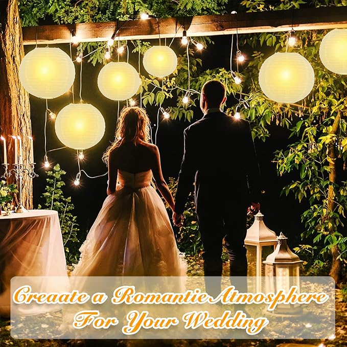 16-Pack White Hanging Paper Lanterns with 16 LED Lights, Reusable Round Chinese Lanterns for Graduation, Wedding, Birthday, Baby Shower & Ceiling Party Decorations