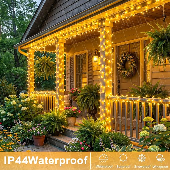 197FT 600 LED Christmas Lights Outdoor, Warm White Christmas Lights Indoor 8 Modes Clear Wire, Plug in Twinkle Fairy String Lights for Outside Bedroom Wedding Xmas Tree Party Decorations