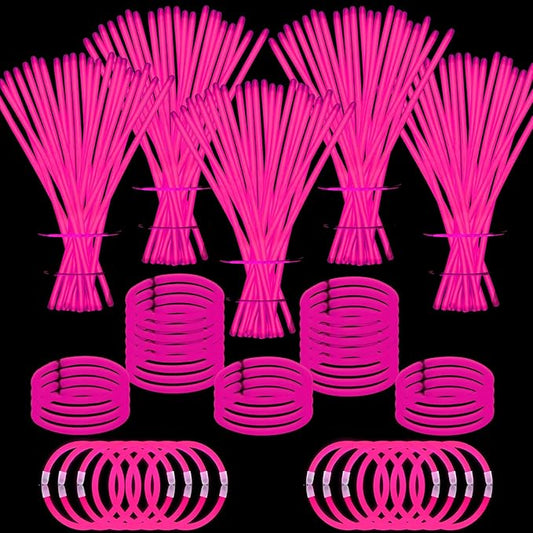 500 PCS Pink Glow Stick Bracelets Necklaces Bulk 8" Glowsticks with Connectors Glow in the Dark Party Supplies Light Up Neon Party Favor for Halloween Christmas Wedding Gender Reveal