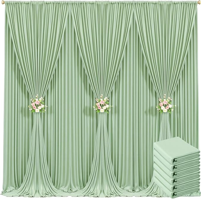 6 Panels Sage Green Backdrop Curtain for Wedding Baby Shower Wrinkle Free 30ft x 10ft Backdrop Drapes Panels for Parties Bridal Shower Birthday Photo Photography Polyester Fabric Background Decoration