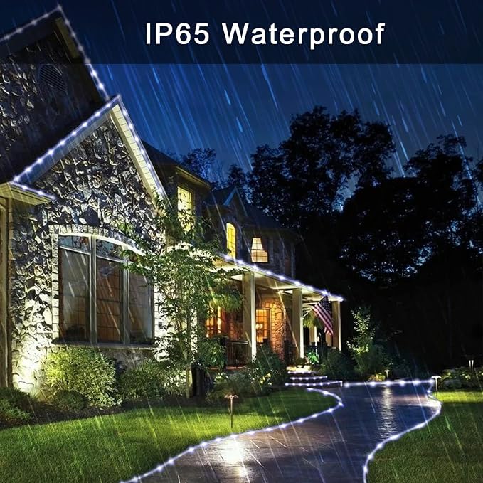 JMEXSUSS 200 LED Solar Rope Lights for Pool, 72ft 8 Modes Solar Rope Lights Outdoor Waterproof LED Solar Powered Rope Tube Fairy Lights for Fence,Gazebo,Yard,Walkway,Path,Garden Decor(White) | Solar Pool Lights Outdoor Waterproof, Solar Powered Christm...