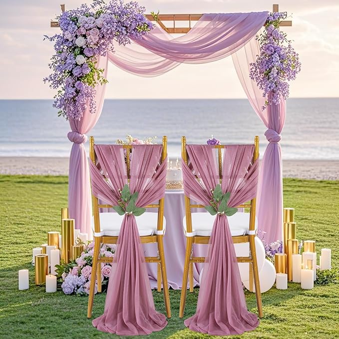 QueenDream Purple Wedding Chair Decorations: 50PCS Tulle Chair Sashes Cover Bands Aisle Sheer Chairs Bows for Birthday Party Banquet