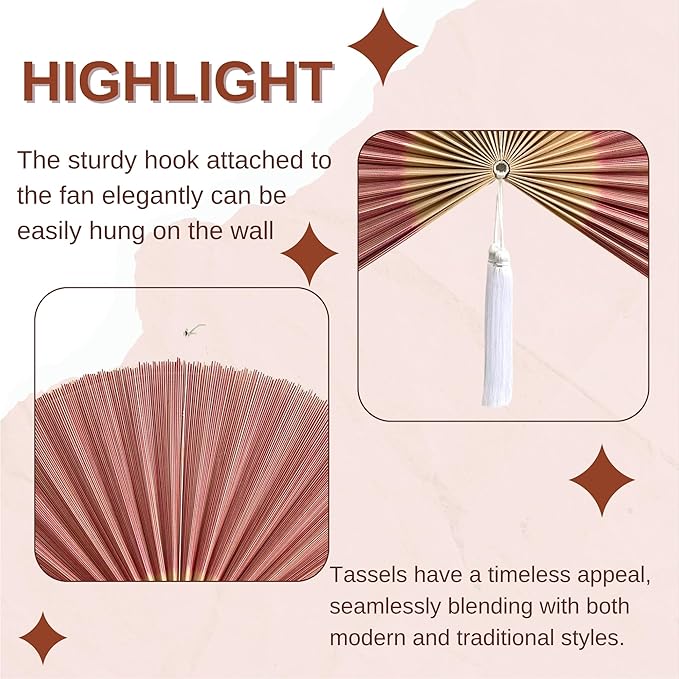 ChumDecor Fan Wall Decor,Japanese Chinese Wall Fans Decor, Boho Hanging Headboard,Decorative Folding Fan for Over Bed Decorations (Redpink, 40inch)