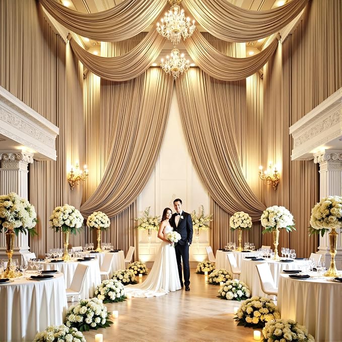 30ftx15ft Champagne Backdrop Curtains for Parties, Wrinkle Free Polyester Photo Backdrop Drapes 6 Panels 15 ft Long Back Drop Cloth for Wedding Birthday Photography Background Party