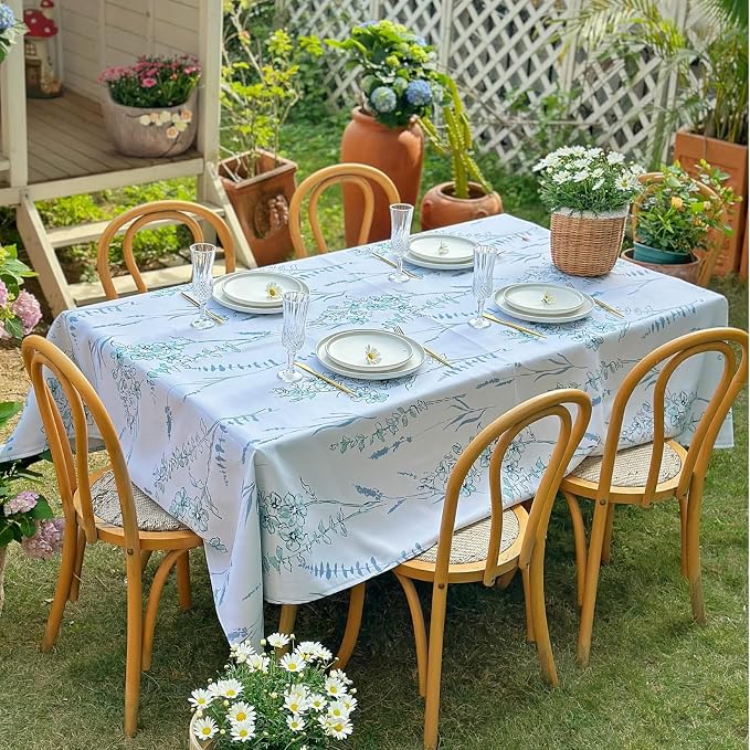 Outdoor Tablecloth, Washable Waterproof Table Cloth for Rectangular Tables, Blue Green Watercolor Print Table Cover for Dining, Farmhouse, Easter, Party, Patio - 72''x54''