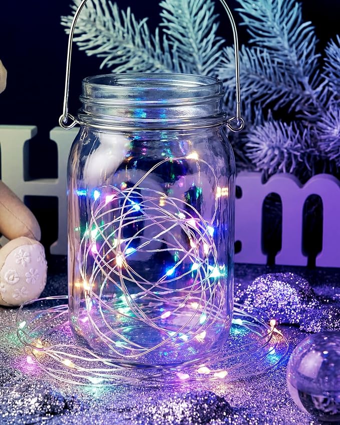 Riakrum 50 Pack 16.4 ft 50 LED Fairy Lights Battery Operated, Multicolor Christmas Tiny String Lights Bulk Starry Light Waterproof for Mason Jars Wedding Party Christmas Centerpiece Table Decor